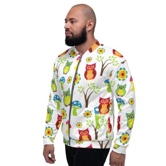 Cute Owl Wallpaper Pattern Bomber Jacket - Picture 1 of 6